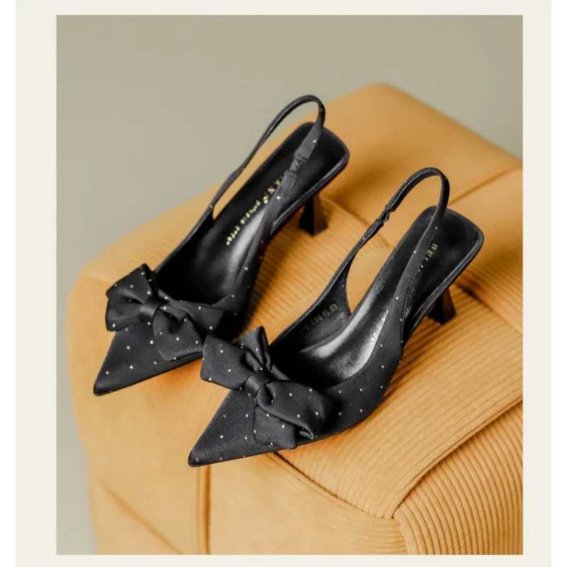 Sweet rhine bow hollow high heels womens stiletto heel French kickoff not tired foot temperament baotou sandals summerXJ251027