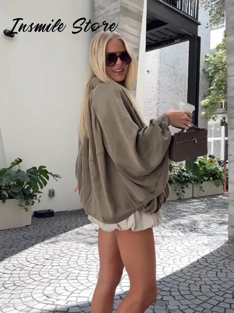 winter jacket women Puffed Bomber Women's Jackets Casual Pleated Turn-down Collar Lantern Sleeve Woman Spring Jacket 2025 Green Femme Outerwears