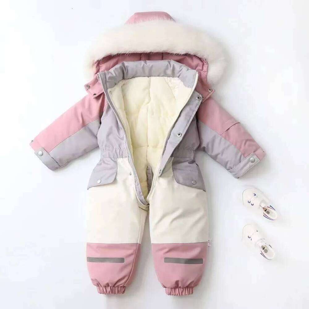 Winter Ski Suit Coat Thicken Jumpsuit Warm Children Jacket Waterproof Hooded Kids Baby Clothes 1-5Years