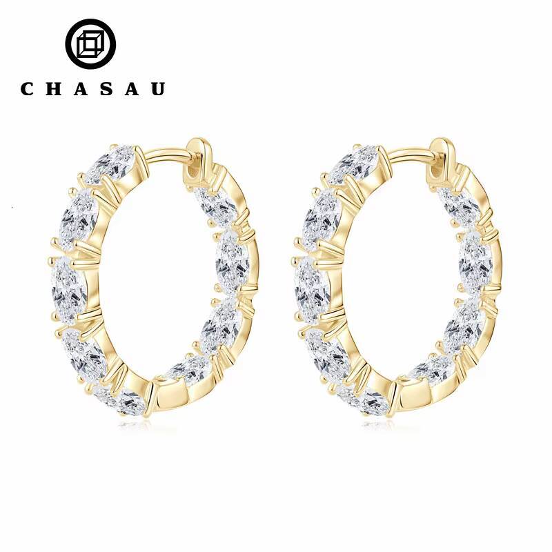 Personalization Fine Jewelry 925 Sterling Silver Oval Cut 3x5mm Moissanite Single Row Inside Out Hoop Earrings for Women