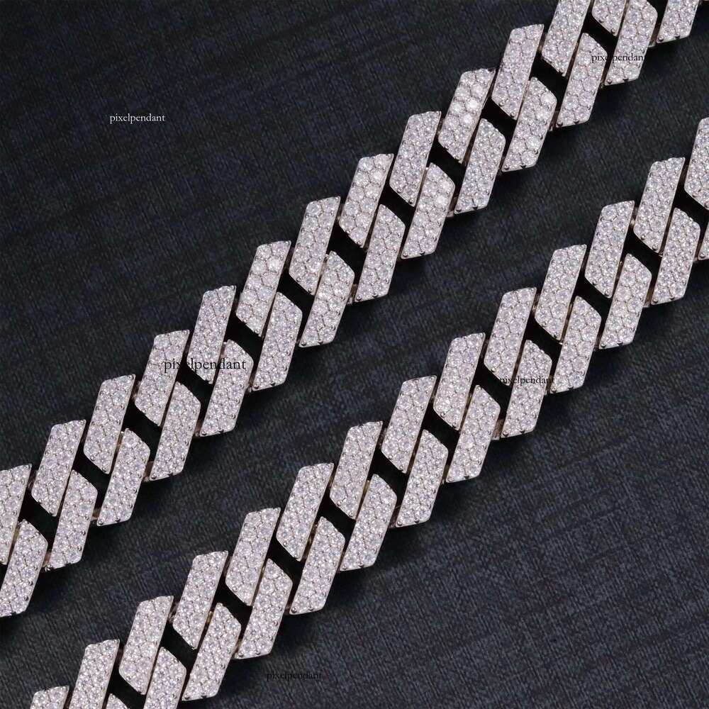 Hip Hop Jewelry 2rows 14mm VVS Dia Cuban Link Chain Sier Moissanite Necklace