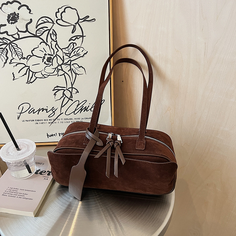 Free shipping designer bag High-end Suede Bowling Bag Handheld Underarm Bag New Matte Boston Bag Shoulder Bag