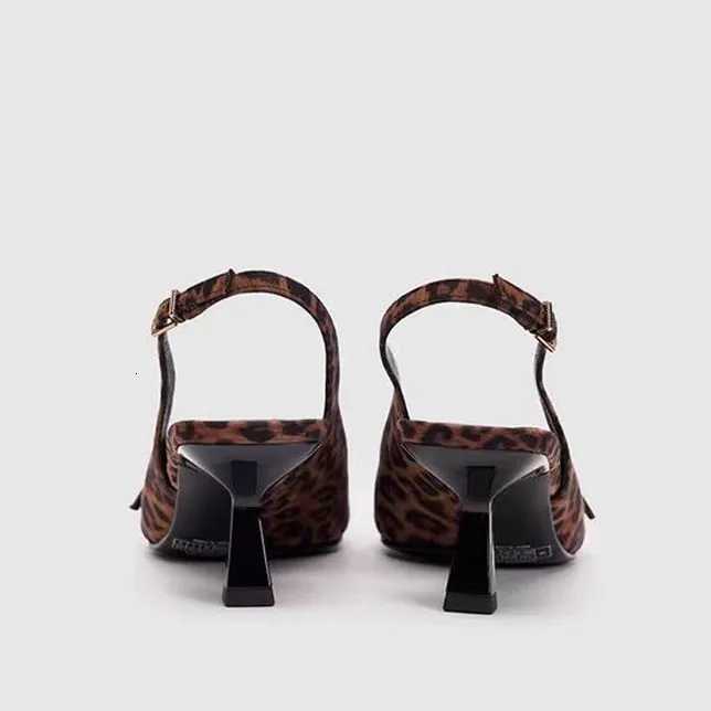 Leopard High Heels Ladies Pointed Toe Slingback Sandals Summer Plus Size Women Comfort Low Heel Office Pumps Elegant Dress ShoesXJ251027