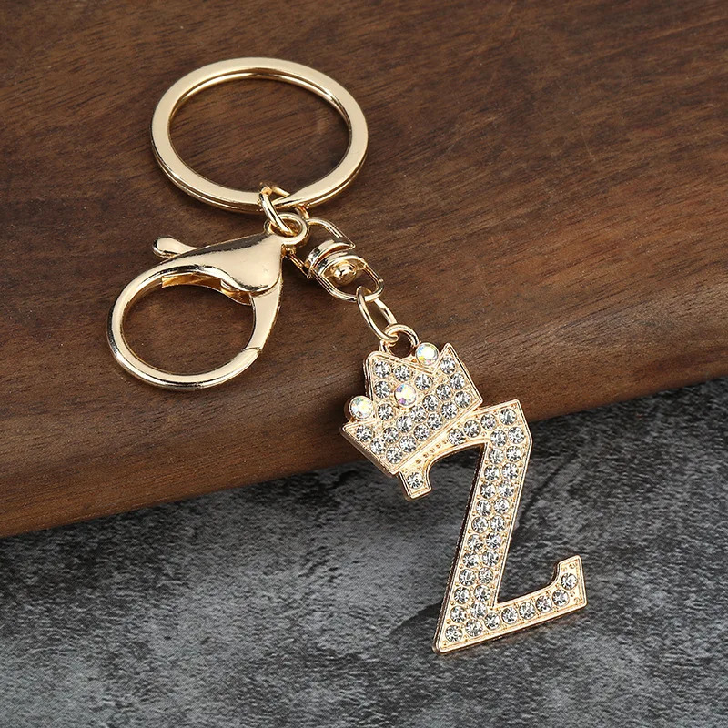 Fashion Rhinestone 26 Letter Keychain Crown Metal Keyring for Women Girls Car Handabg Phone Pendant Charm DIY Accessoreis 251021