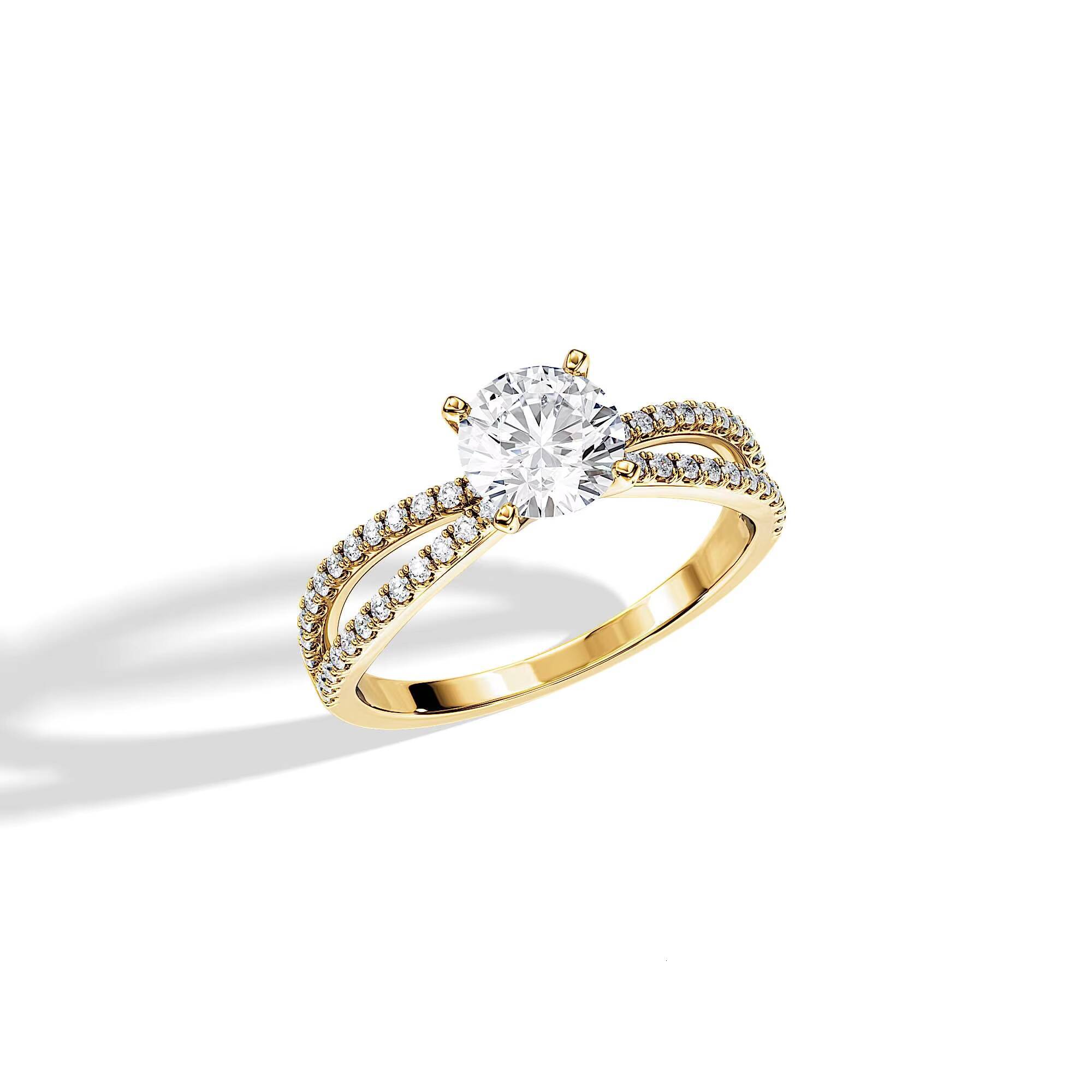 14k Lab Grown Diamond Split Shank Engagement Ring Gold Engagement Split Band Unique Bridal Ring