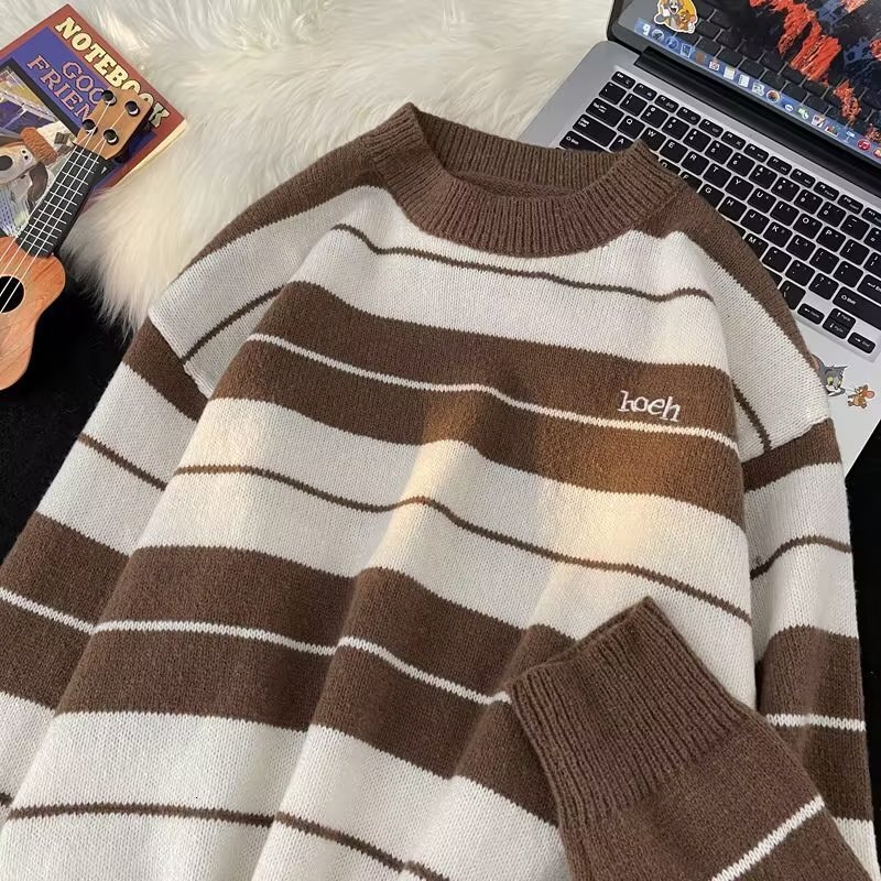 Autumn Winter New Style Patchwork Color-block Striped Sweater Men's Round Neck Knitwear Women's Designer Sweater Casual Versatile Trendy