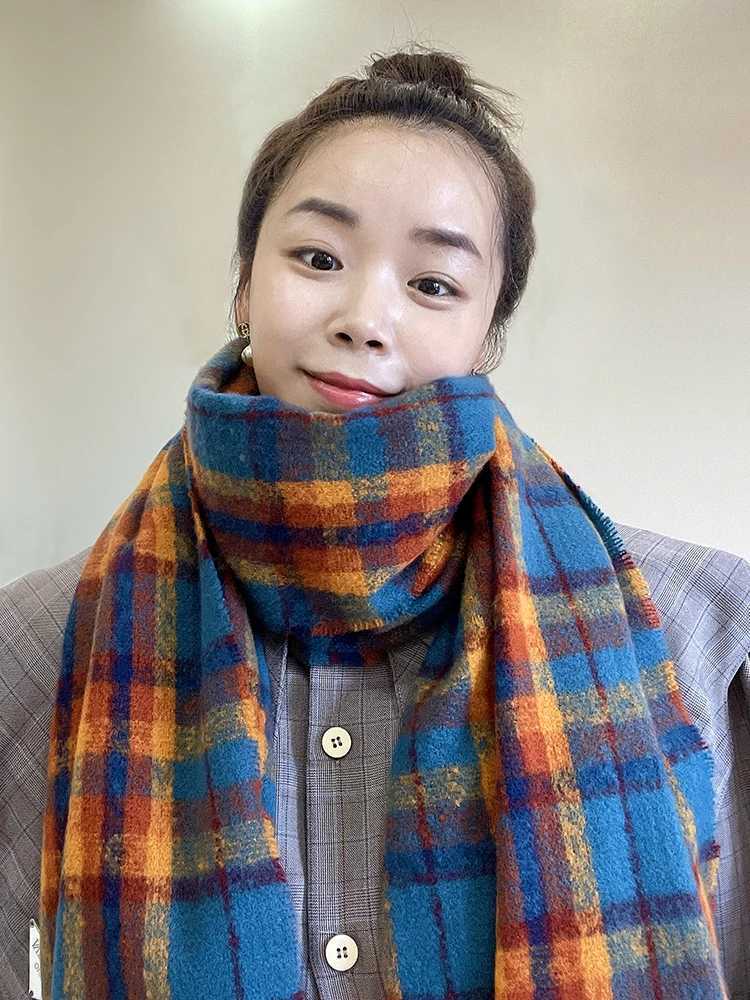 Imitation Cashmere Wen Winter Vintage Scarf Ladies Plaid Scarve Pashmina Mujer Fa Foard Bufanda Wrap Shawl Preppy StyW251027