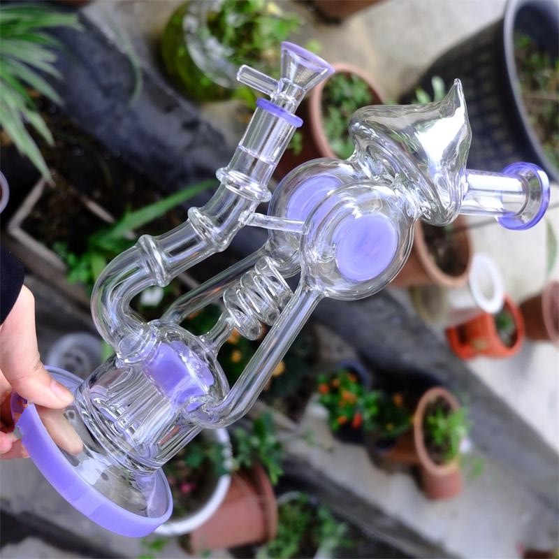 13 inch Hookah Height Darkgreen Purple aerator Fab Egg swirly Recyler pipes Glass Water Bongs arms tree Shisha Heady Smoking 14.4 mm shower head percolator
