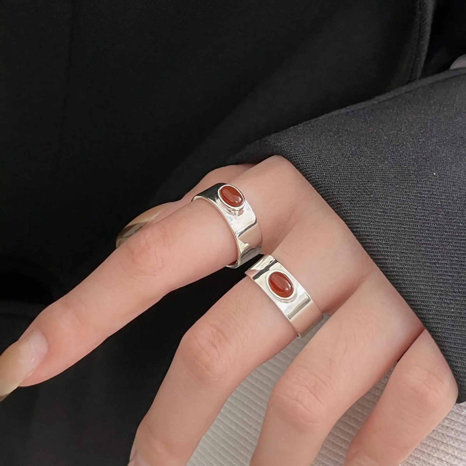 SHANICE S925 Sterling Silver Irregular Red Agate Ring for Womens Minimalist Instagram Style Heavy Industry Closed Desig 251023
