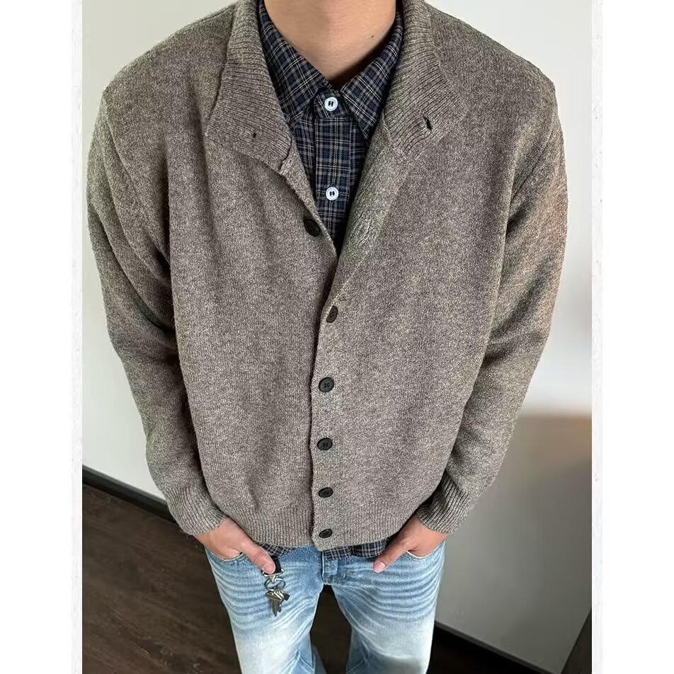 Korean Style Autumn Winter Half Turtleneck Cardigan Warm Sweater Men Designer Sweater New Old Money Style Versatile Casual Knitted Sweater Jacket