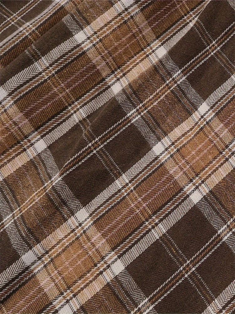 Plus Size Casual Skirt Womens Plaid Print Button Decor Elastic Ruched 251027