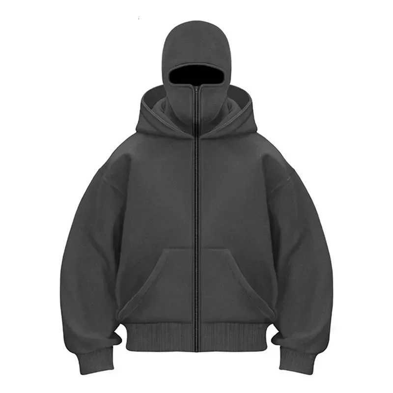 Balaclava Men Zip Hoodie Winter Warm Casual Sweatshirt Y2K with Hooded Face Mask Zipper Design Sports Jacket Outdoor Activities W251027