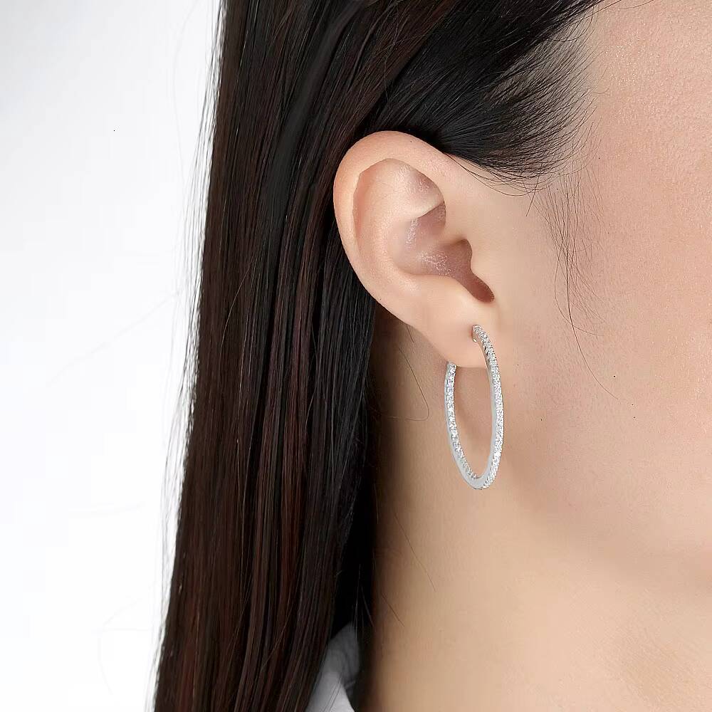 Factory Wholesale Fine Custom Moissanite Earrings 925 Sterling Silver Jewelry Moissanite Large Size Hoop Earrings for Women