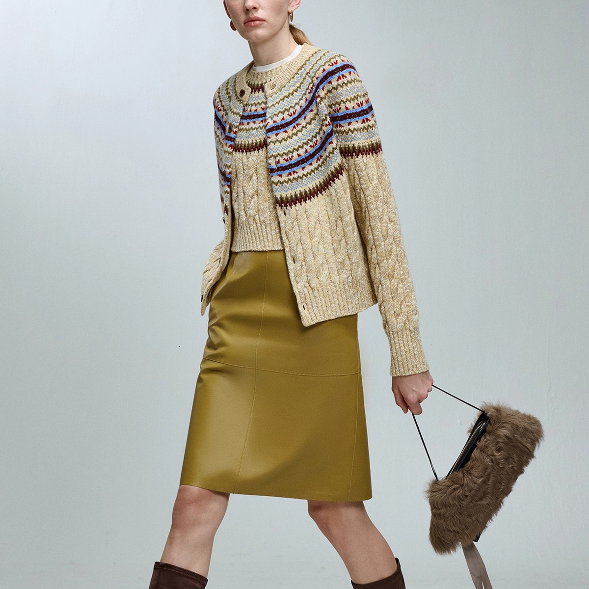 Designer's fashionable retro knitted wool cotton blended fancy yarn open top wool vest