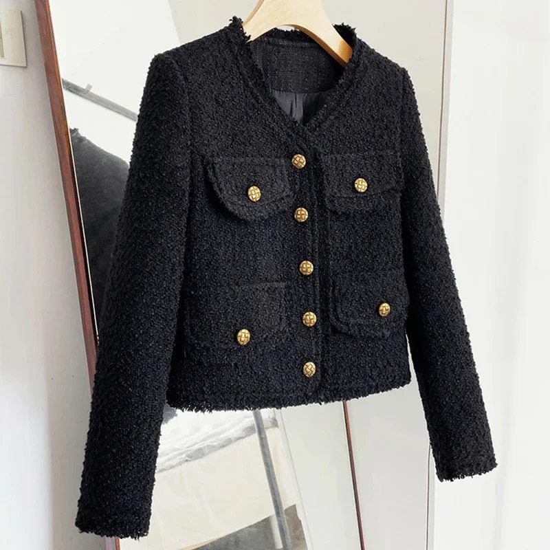 EVNISI Women Tweed Long Sleeve Elegant Jacket Singlebreasted Cardigan Coat Pocket Small Fragrance Outerwear Autumn 251027