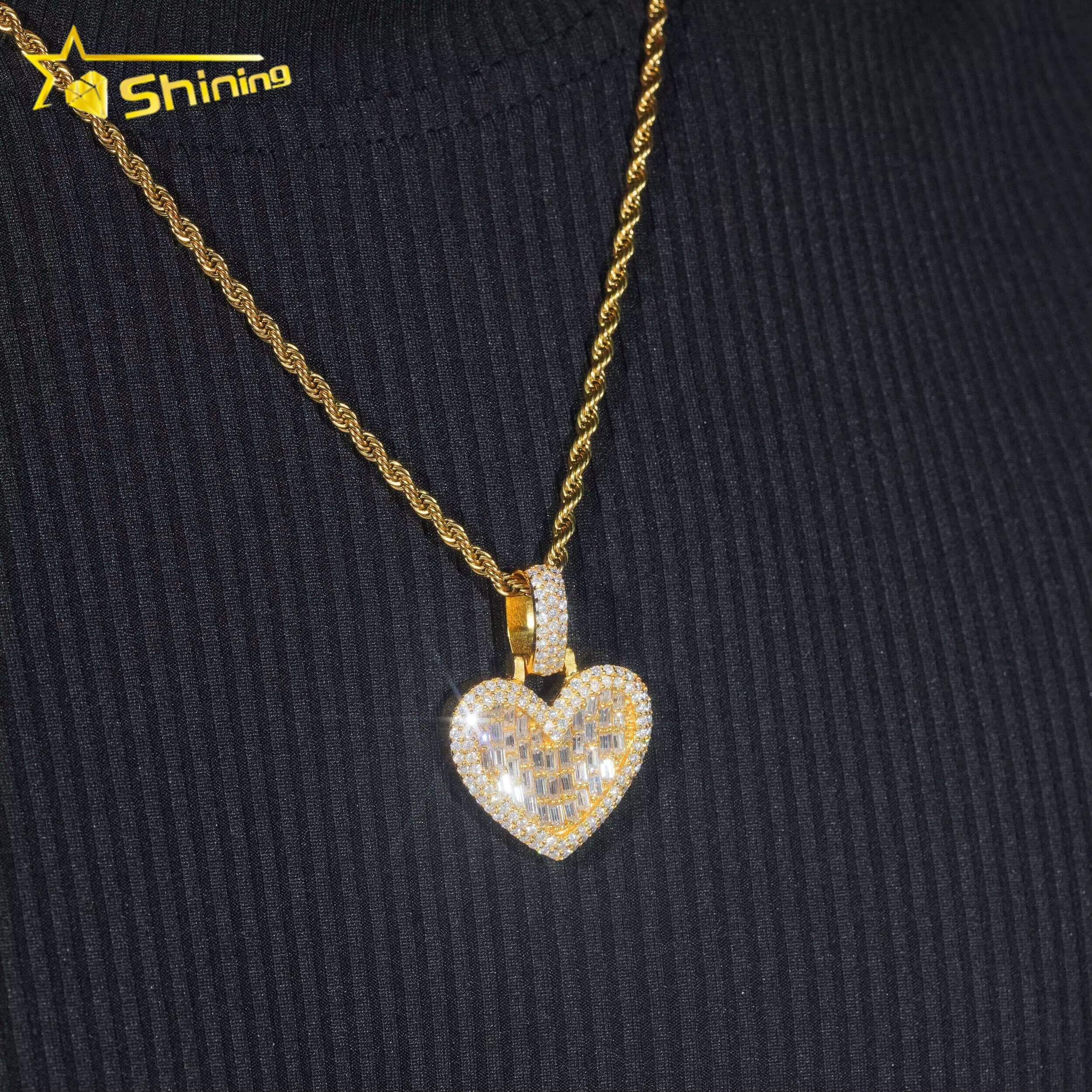 Ready to Ship Rapper Jewelry 925 Silver Rapper Pendant Vvs Moissanite Heart Shape Diamond Pendant Pass Diamond Tester