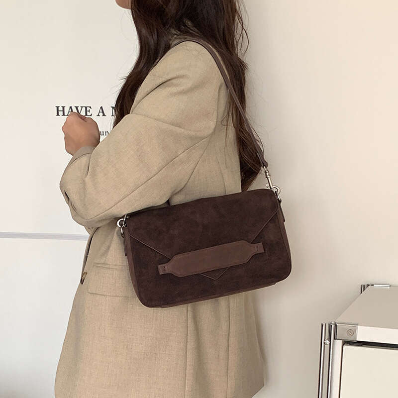 Luxury bag Top Layer Cowhide Niche Color Block Suede Envelope Genuine Leather Crossbody New Underarm Small Square Bag