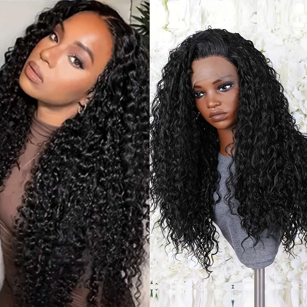 Sleek Design, Kinky 13X4 Hair Wigs For Women 26 Inch Deep Curly Frontal Wet And Wavy Closure Wigs, Synthetic Lace Front Wig