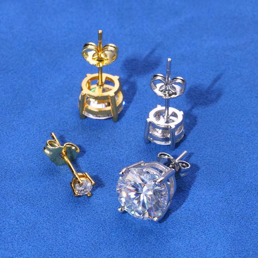 NUOYA 3mm10mm VVS Mossanite Stud Earring 925 Sterling Silver Jewelry White Gold Plated Round Diamond Ear Stud for Men Women
