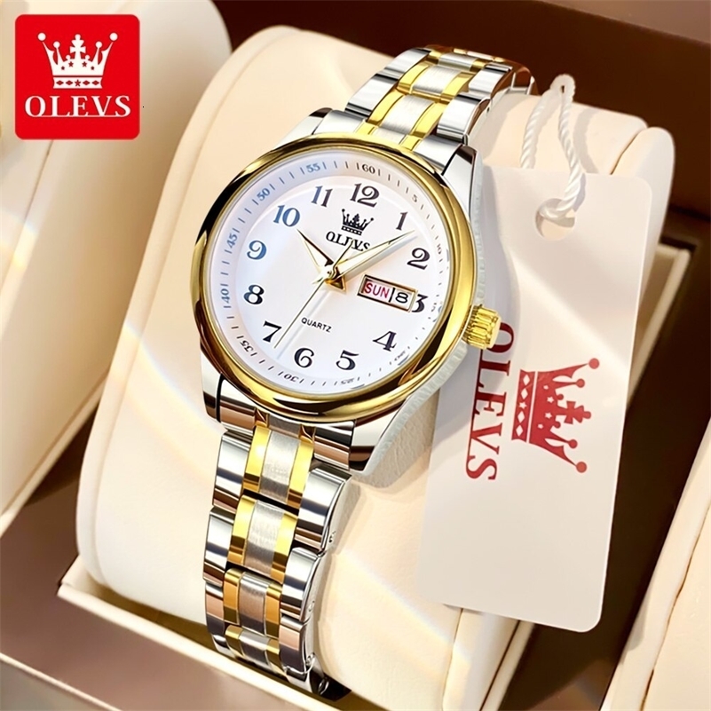 OLEVS Quartz Watch for Women Elegant Stainless Steel Watch Luminous Waterproof Week Date Wristwatch Ladies Dress Watch 251027