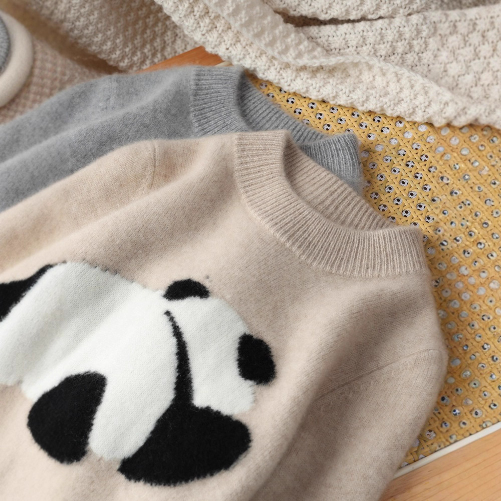 Autumn and Winter New Panda Pattern Children's Pure Wool Sweater, Boys' Sweater, Girls' Fashion Base, Boys' Knitted Sweater