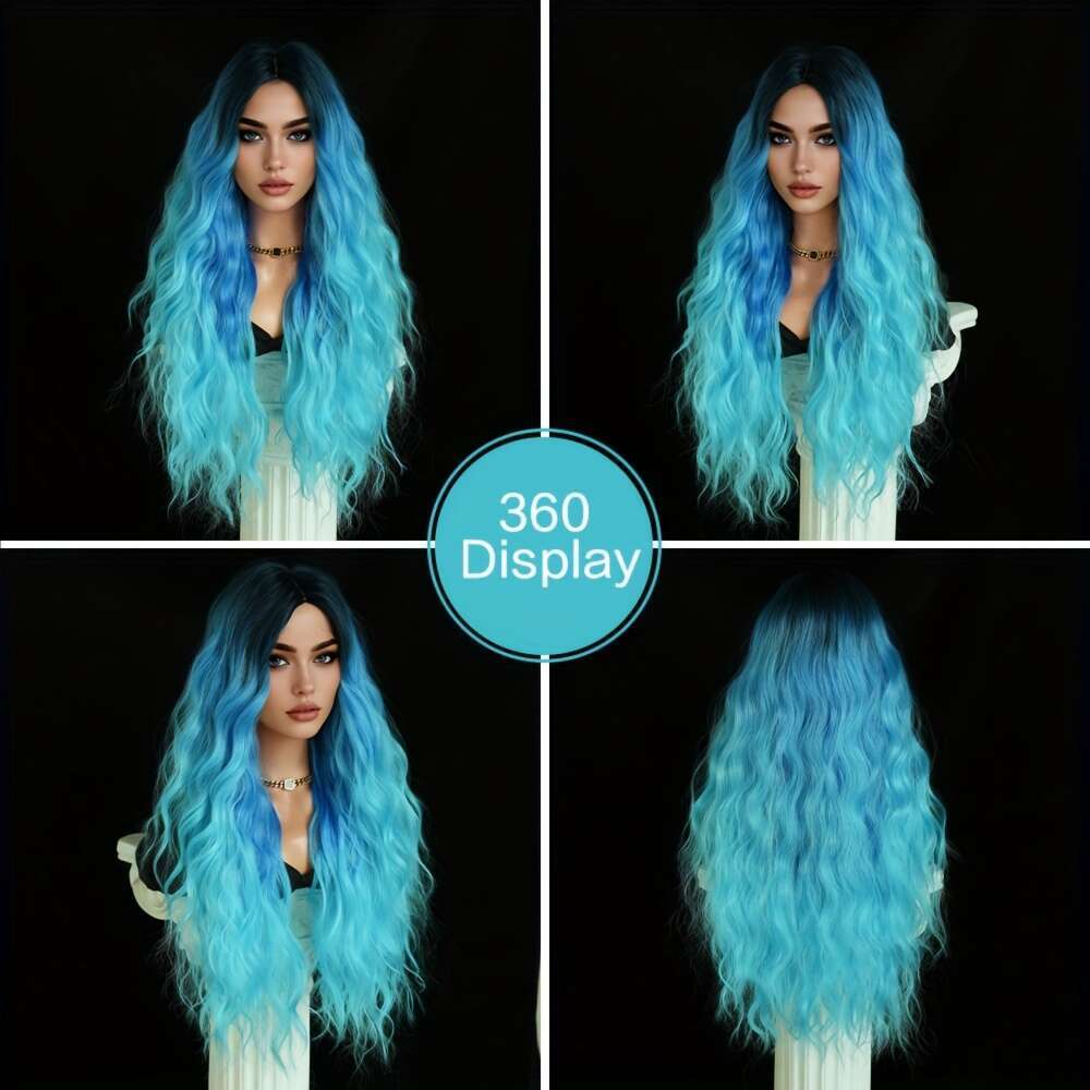 NAMM Women's Long Water Wave Ombre Heat-Resistant Synthetic Hair Roots, Glueless No Glue Needed, Natural Look For Halloween, Cosplay, Everyday -