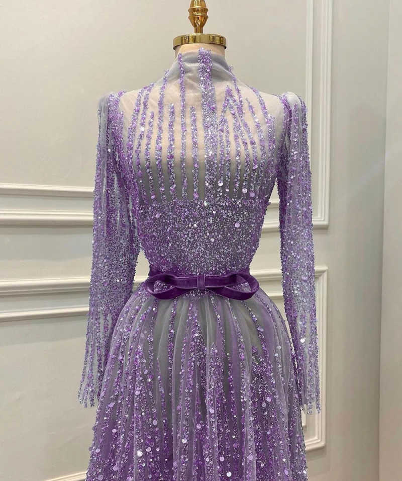 Real Photo Evening Dress Full Sleeve Prom Gowns O-Neck Beads 3D-Lace Satin Sexy Prom Dress vestidos de novia Size Customized Robes De Mariee L252817