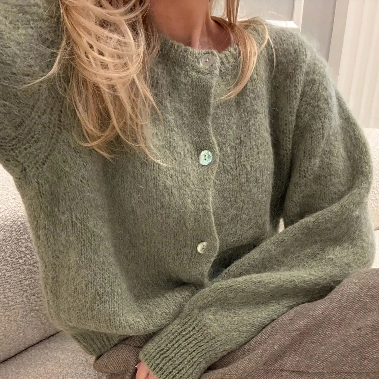 Women Autumn y2k Vintage Crew Neck Knitted Cardigan Basic Single Breasted Long Sleeve Solid Color Button Up Sweaters Crop Tops 251027