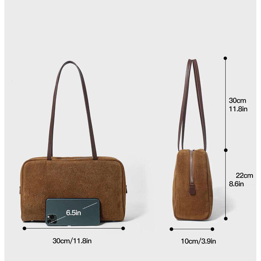 Designer Luxury Women S Handbag New Suede Bowling Briefcase Top Grain Leather Spacious Shoulder Handheld Tote Bag Versatile Chic