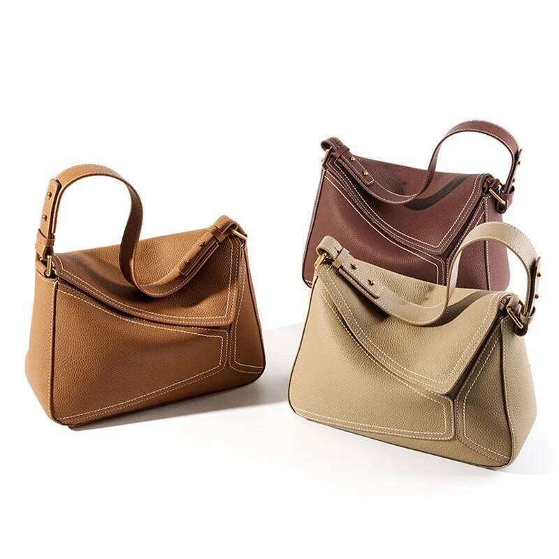 New Cowhide Women's Shoulder Fashion Geometric Design Women Crossbody Bag Genuine Leather Popular Female Handbags