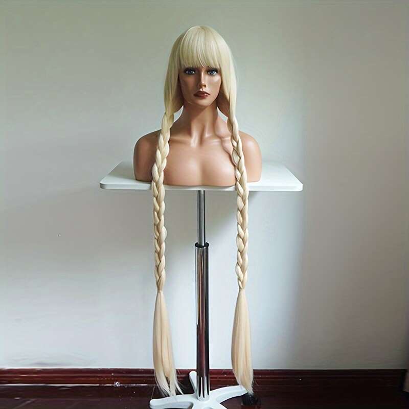 Tang Long Fiber Wigs 48Inch Rose Net Cap Straight Hair Unisex-Adult Party Cosplay Costume Wigs, High Temperature Synthetic Fiber, Natural Black Blonde