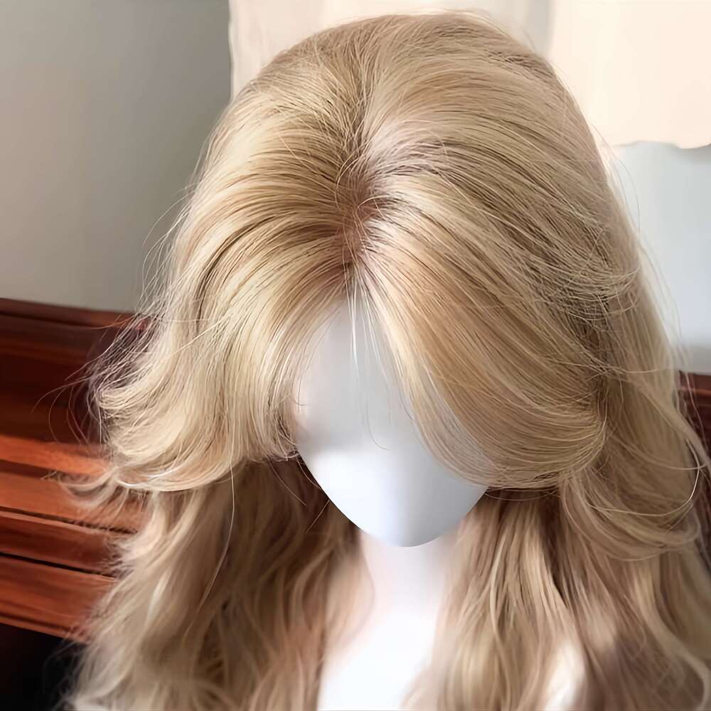 26-Inch Women's Wig, Golden Brown Water Wave, Long Curly, European And American Style, Elegant, Breathable, Versatile, No-Loss, Full Cap