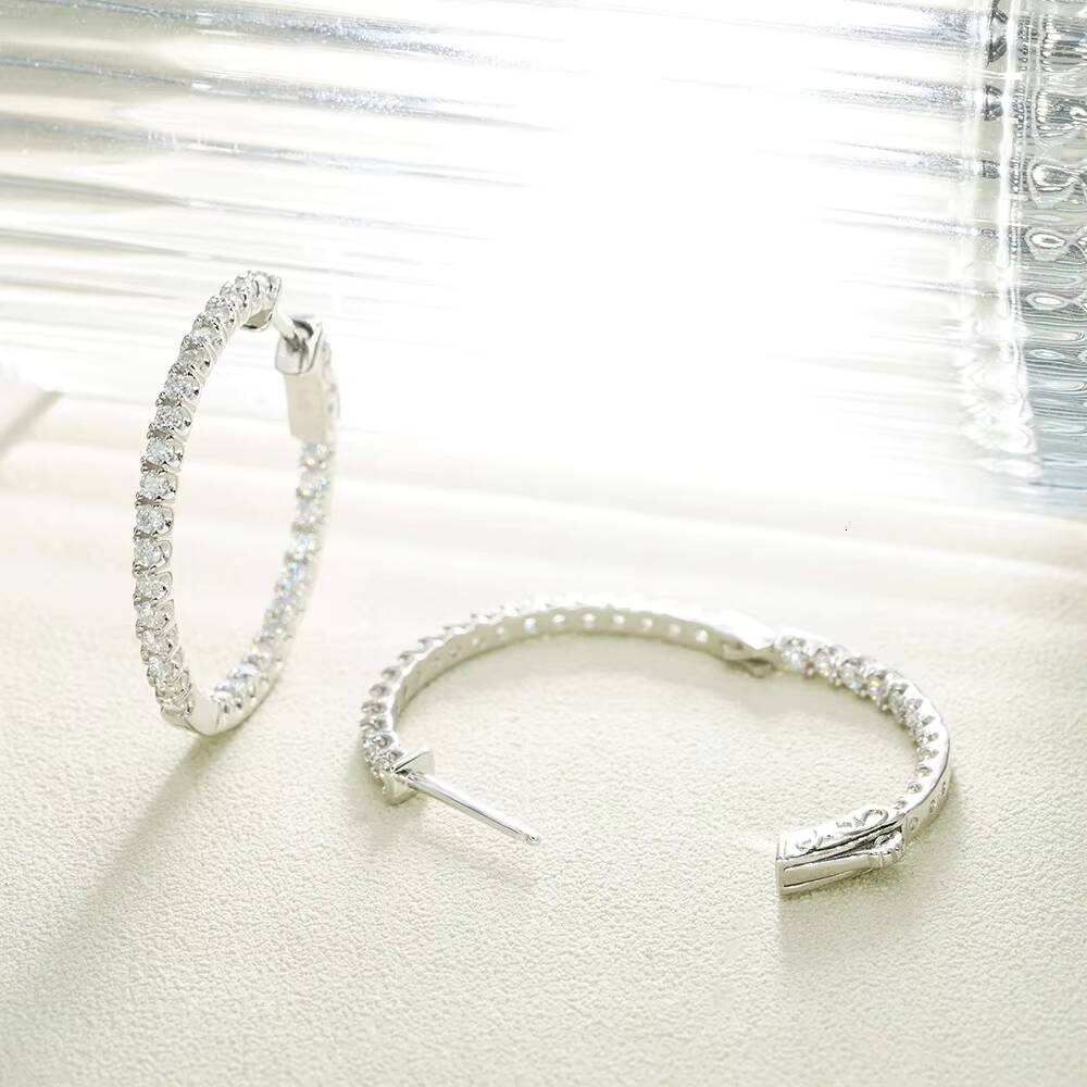 Factory Price Big Hoop Iced Out Moissanite Earrings 925 Sterling Silver Moissanite Diamond Hoop Earrings for Women