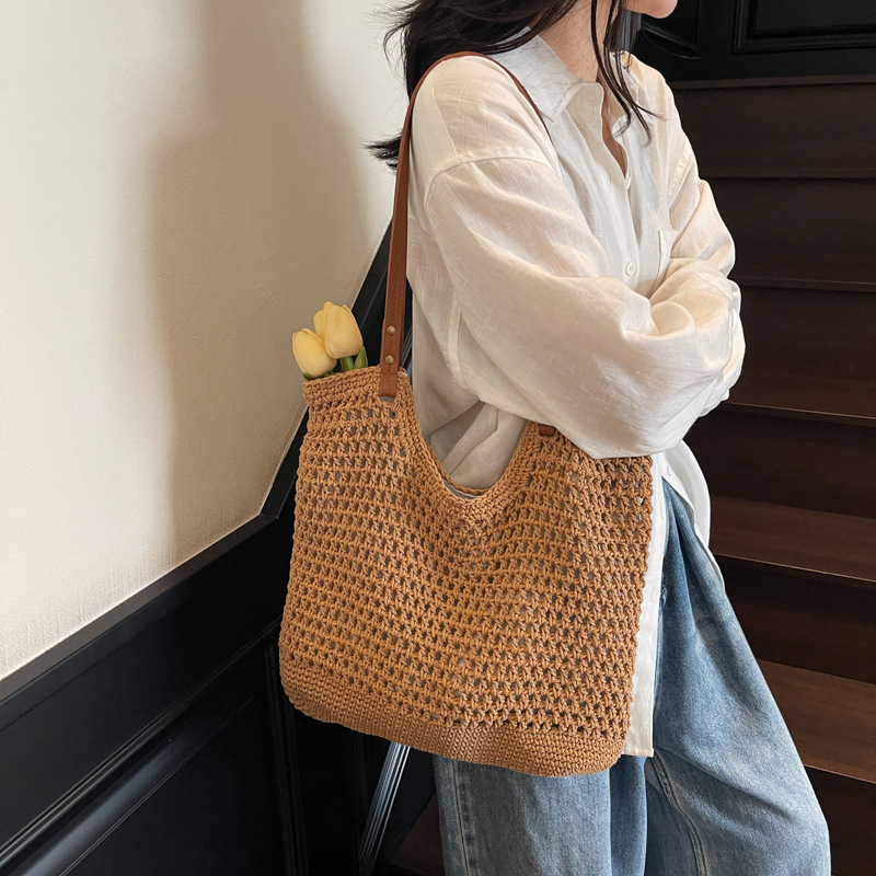 Free shipping designer bag Casual Large Capacity Single Shoulder Cotton Woven Bag for Women New Mesh Tote Bag Beach Vacation Beach Bag