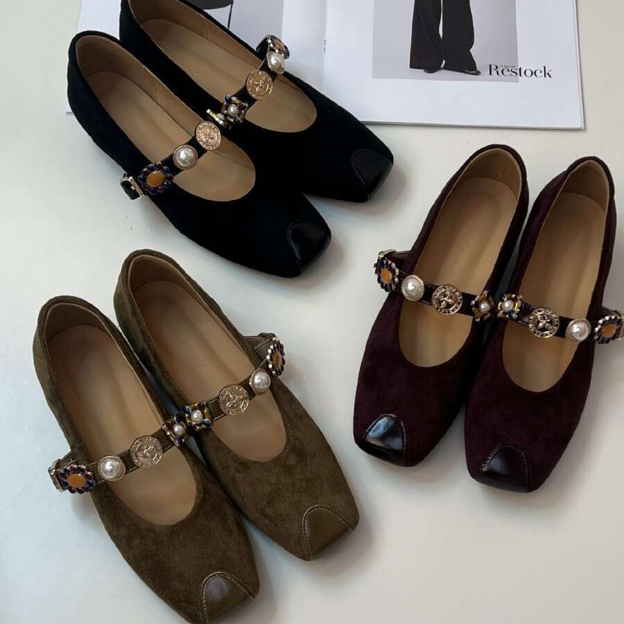 Sheepskin French Mary Jane 2025 New Shallow Mouth Single Strap Flat Shoes for Women