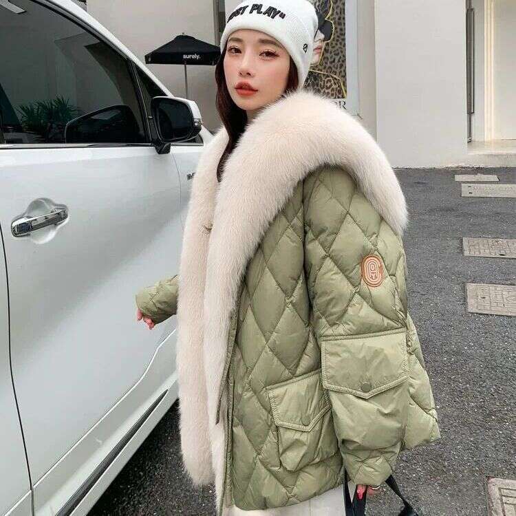 Winter New Down Cotton Women Coat Detachable Navy Collar Thick Plush Mid Length Windproof Warm Lace Up Coat Women Parkas