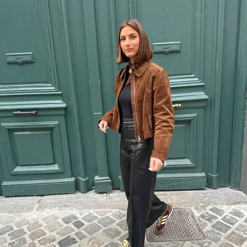 winter jacket women Vintage Suede Zippers Short Jackets Women's Casual Lapel Full Sleeve Pocket Jacket 2025 Autumn Winter New Lady Street Outwear