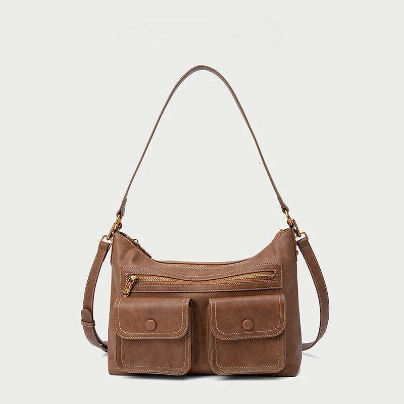 New Fashion Women PU Leather Underarm Versatile Double Pocket Tote High-End Large Capacity Single Shoulder Crossbody Bag 251027