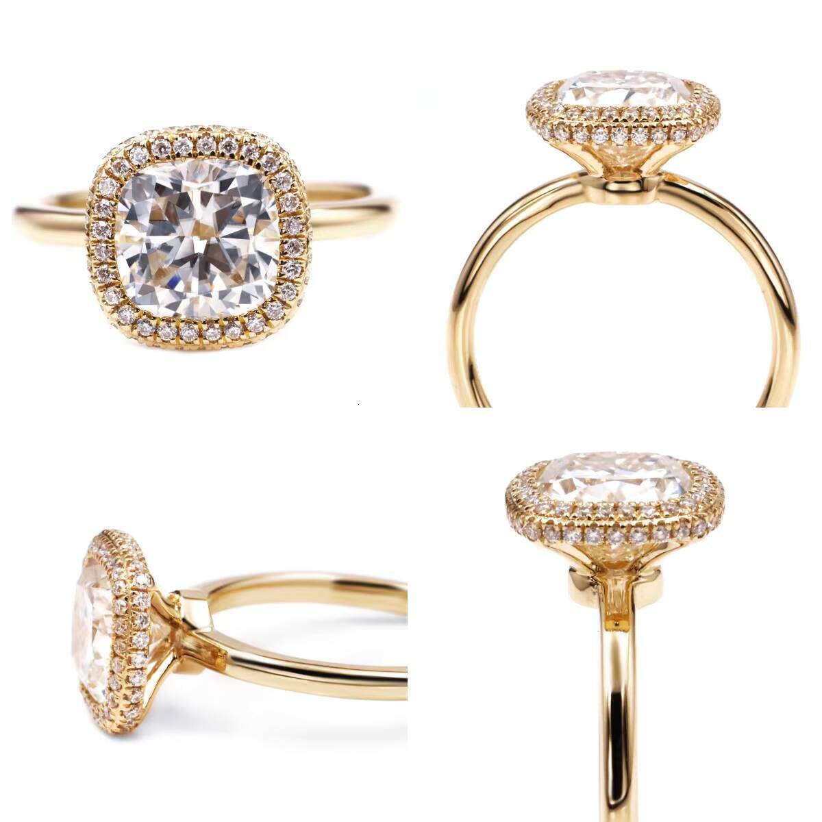 Tianyu Gems Custom Made 10k Yellow Gold Cushion Moissanite 85mm and halo Engagement Ring for Women