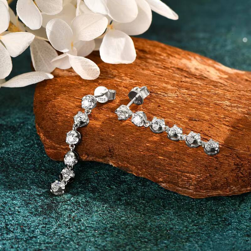 Wedding Jewelry Romantic Dazzling 925 Sterling Silver Moissanite Diamond Dangle Stud Earrings for Women