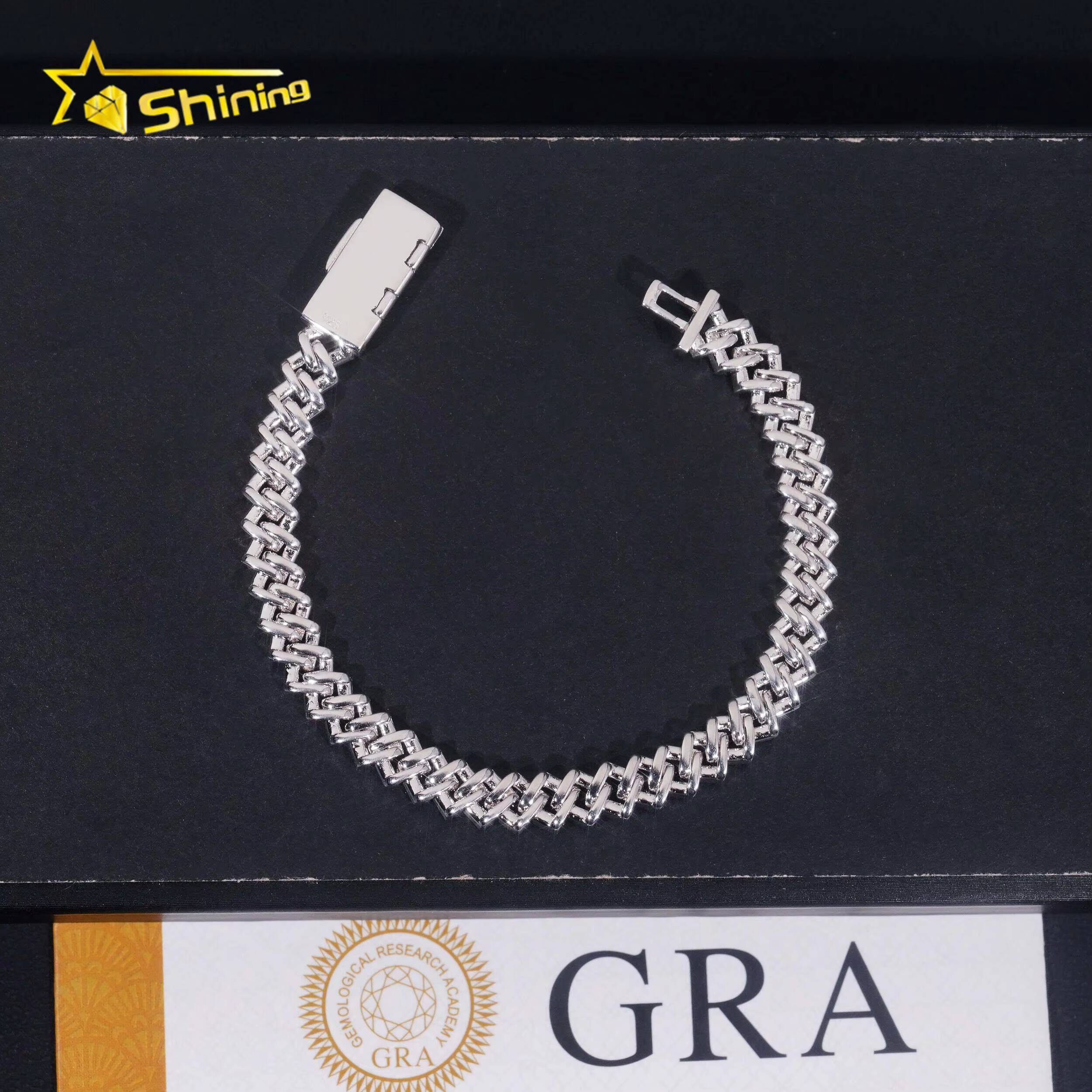 Single Row Moissanite 7mm Iced Out Cuban Necklace Bracelet VVS Moissanite 925 Sterling Silver Miami Cuban Link Chain