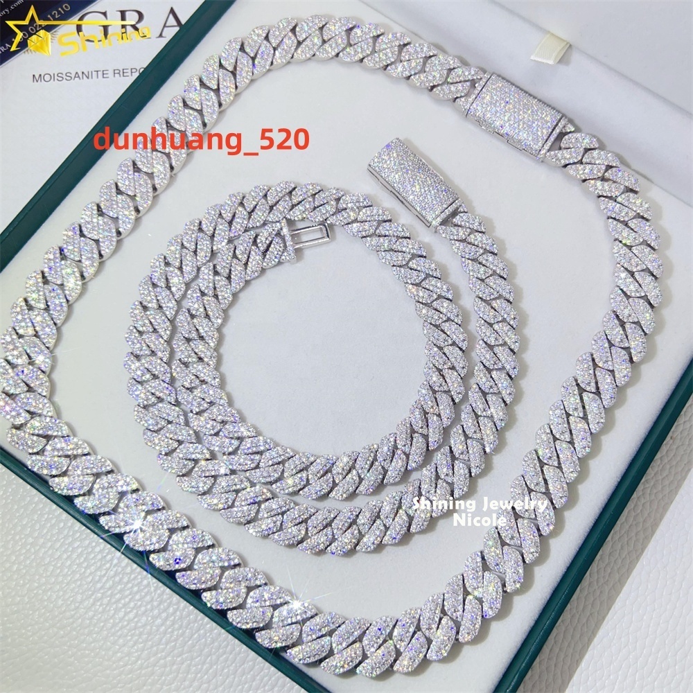 Hip Hop Jewelry Iced Out Fashion Necklace 13MM 15MM Miami Moissanite Diamond Cuban Link Chain