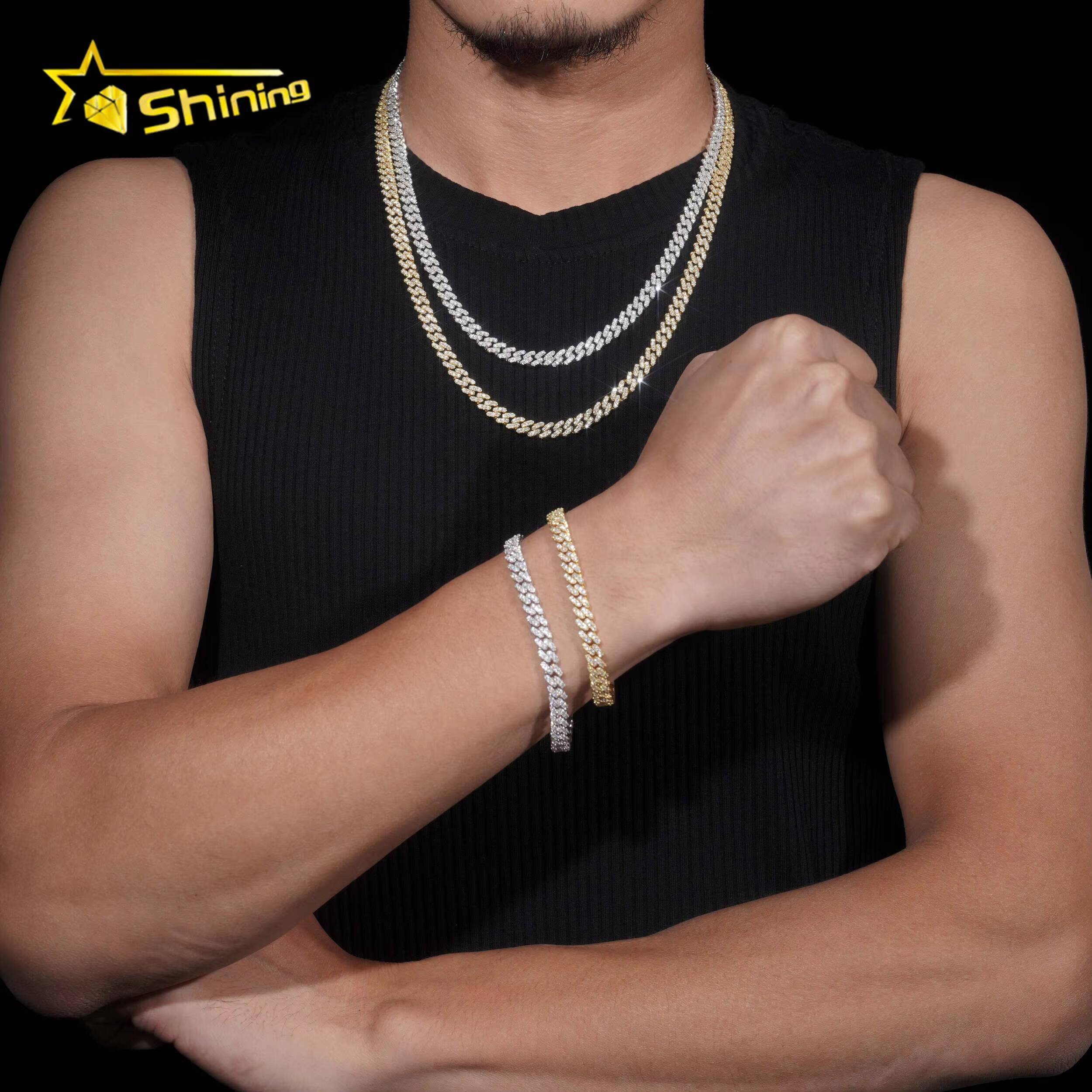 Pass Diamond Tester VVS Moissanite Diamond S925 Silver 6MM Cuban Bracelet Necklace Hip Hop Iced Out Jewelry Cuban Link Chain