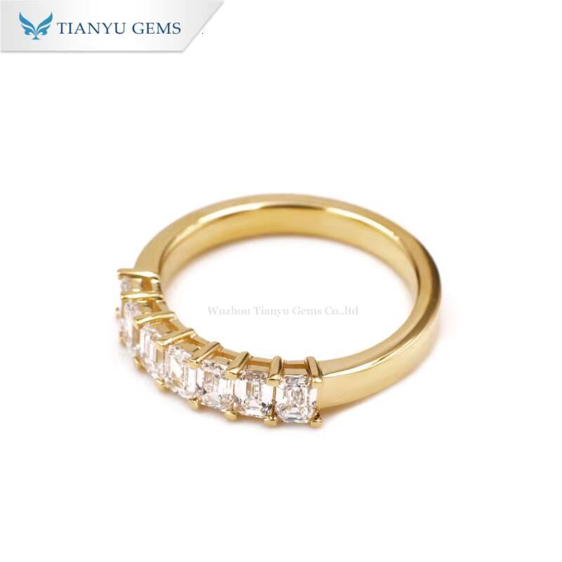 Tianyu Gems Seven Stone Ring 14k Yellow Gold Hpht Lab Diamond Def Color Vs Grade Emerald Cut Wedding Ring Band