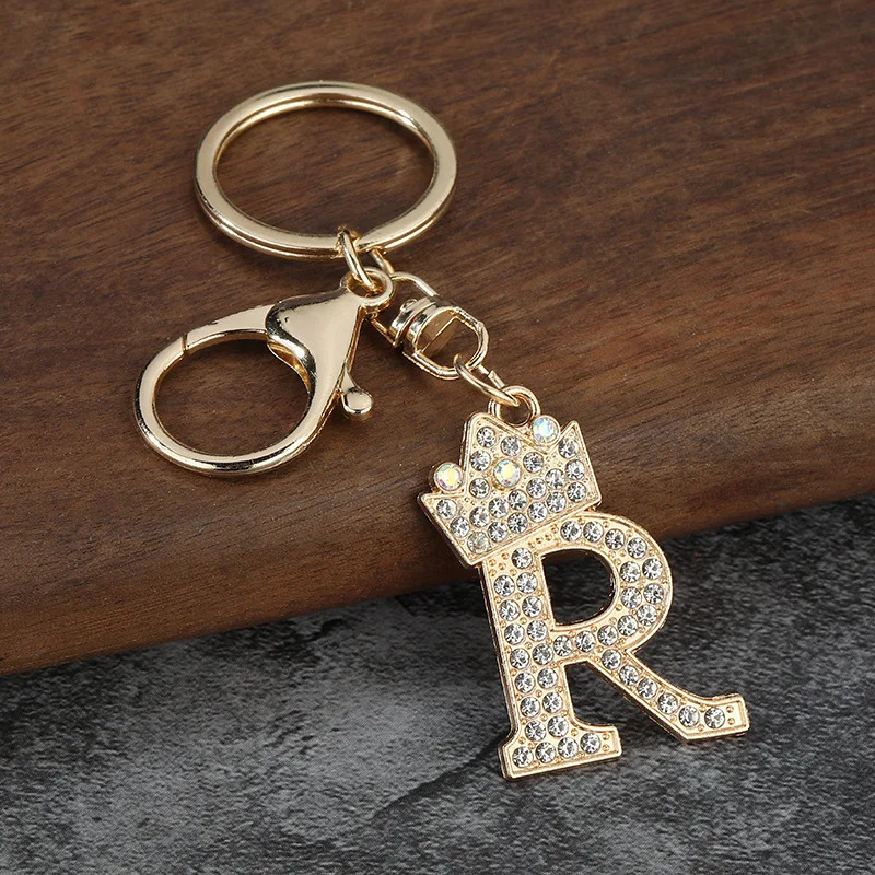 Fashion Rhinestone 26 Letter Keychain Crown Metal Keyring for Women Girls Car Handabg Phone Pendant Charm DIY Accessoreis 251021