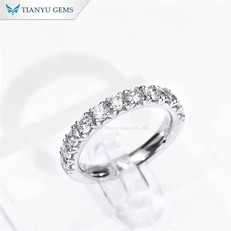Tianyu Gems Half Eternity Ring 31mm Round Cut Lab Diaonds Women Custom 14k Au585 White Gold Wedding Moissanite Band Ring Gift