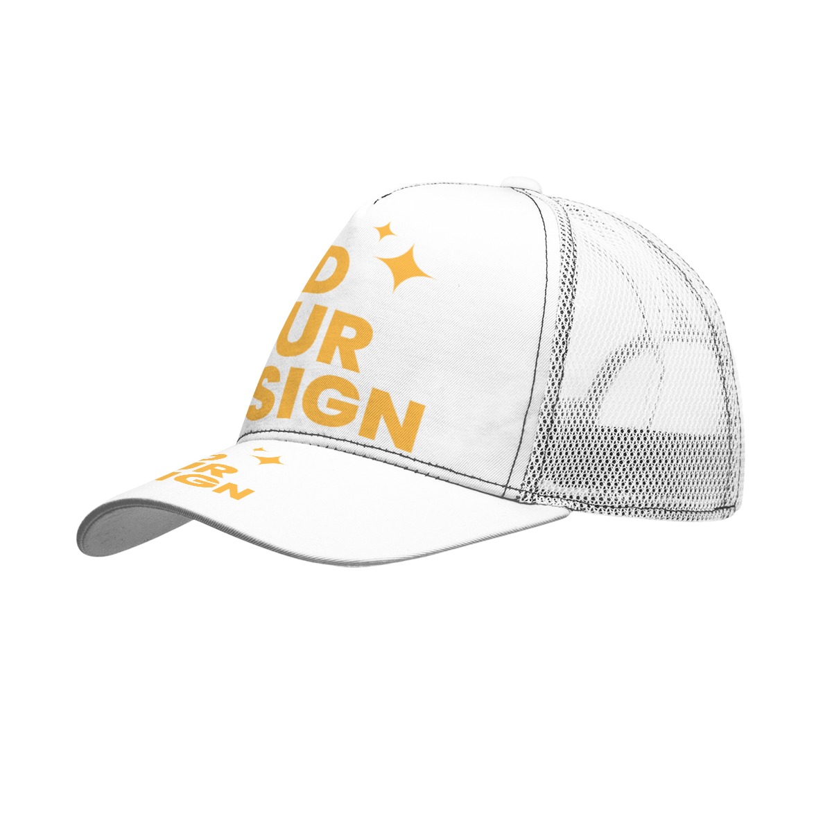 DHgatepod All-Over Print Black Snapback Mesh Cap with Box - Curved Brim Breathable Hat for Sports & Outdoor