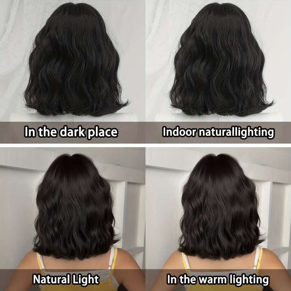 7Jhh WIGS Women's Bob With Bangs - High-Density Loose Wave Gradient Black To Siery White, Heat-Resistant Synthetic Daily Party Use, 14 Inch Rose 