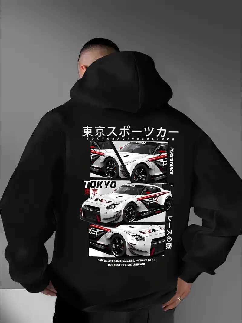 Behind the elements of the Japanese Tokyo Motor City there is a big picture printed mens casual street style hoodie sweatshir W251027