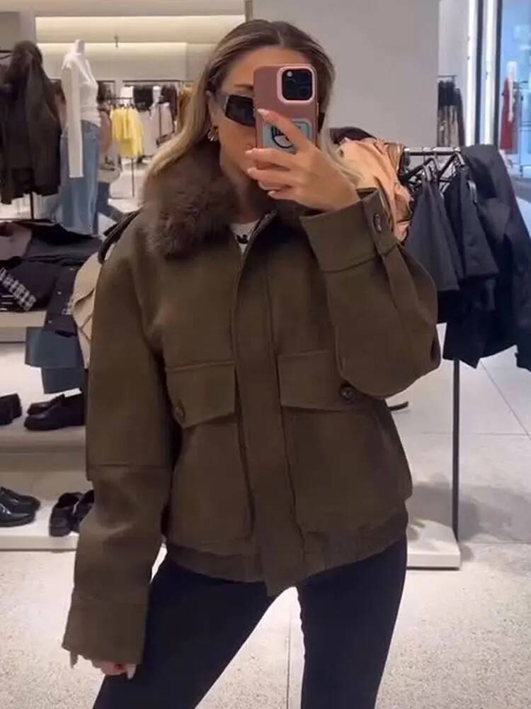 winter jacket women HHWinter Vintage Suede For Women Detachable Collar Lapel Pockets Long Sleeves Causal Outerwear Street Fashion Coats